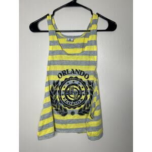 Women’s Size Large 1995 Brand Orlando Florida Gray Yellow Striped Tank Top